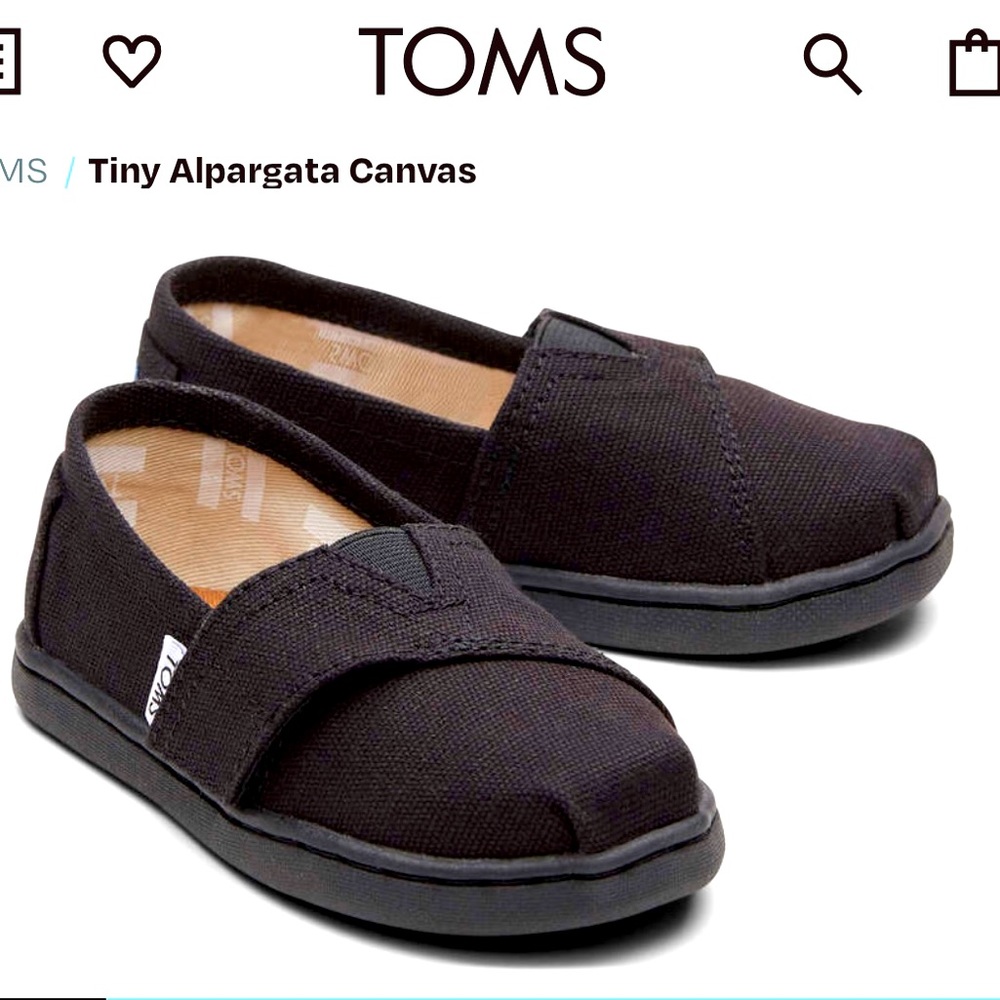 NIB Toms Tiny Alpargata Canvas Black Size 2 Baby Shoes